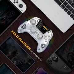 Manba One Kablosuz Gamepad Beyaz – 2” Ekran, Manyetik Stand, PC/Switch/Android/iOS Desteği